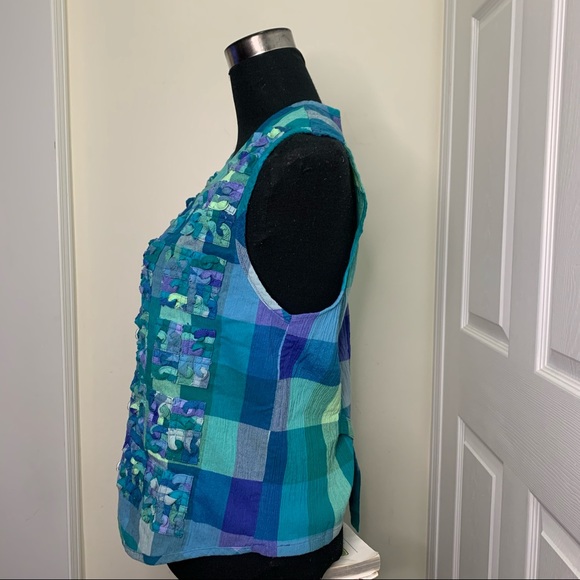 Koret Francisca Vintage Boho Unique Plaid Interlock Patch Detailing Vest - Picture 4 of 10